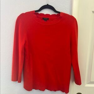 HALOGEN • Bright Fiery Red Scalloped Edge Sweater